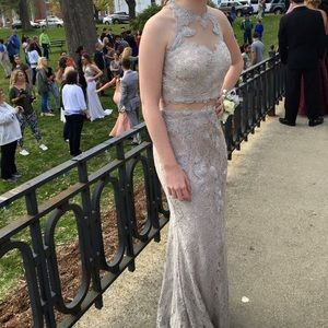 Prom Dress - Tan Oatmeal Color with Silver Details